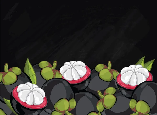 Composizione di frutta mangostano su lavagna, vettore — Vettoriale Stock
