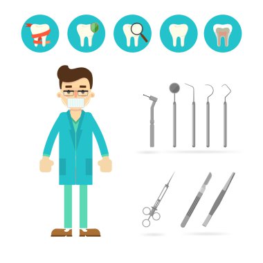 Dişçi ekipman izole. Vektör çizim.