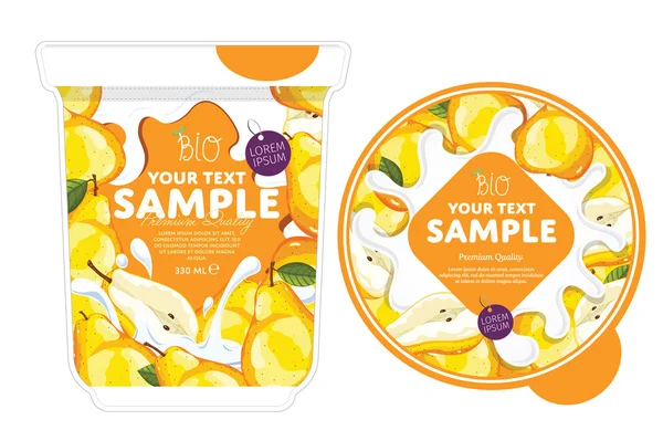 Pear Yogurt Packaging Design Template. — Stock Vector