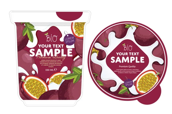 Modèle de conception d'emballage de yaourt aux fruits de la passion . — Image vectorielle