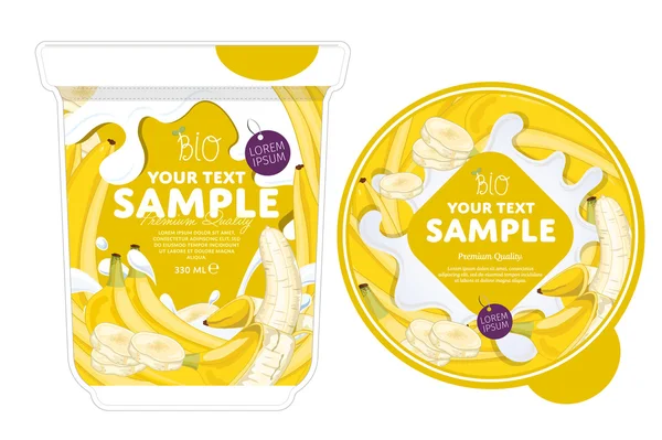 Modello di progettazione dell'imballaggio di Banana Yogurt. — Vettoriale Stock