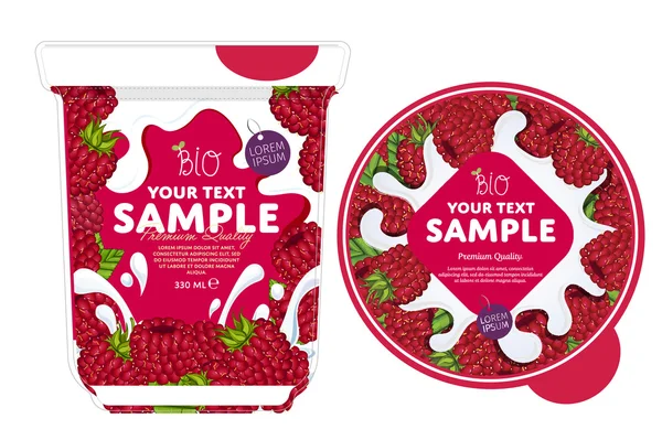 Raspberry Yogurt Packaging Design Template. — Stock Vector
