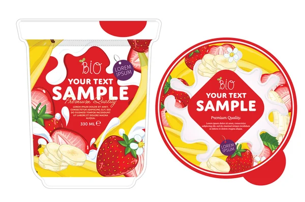 香蕉草莓酸奶包装设计模板 — 图库矢量图片
