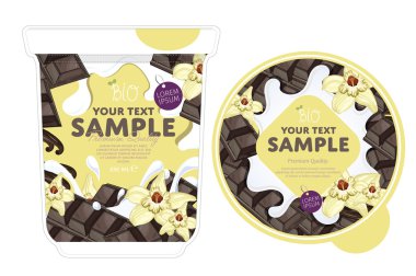 Vanilyalı çikolata yoğurt ambalaj tasarım şablonu