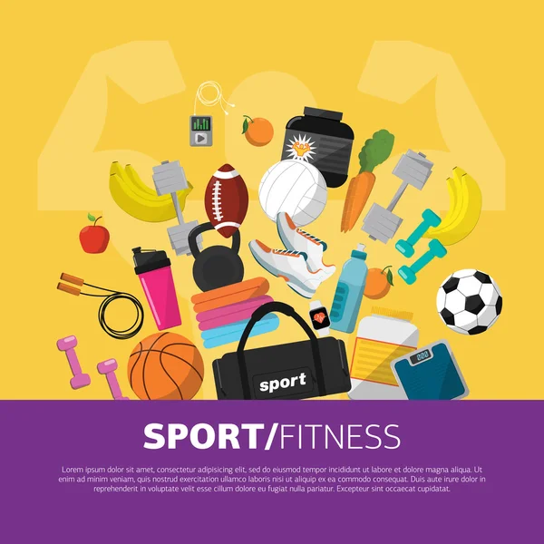 Sports equipment background, vector flat icon — Stock Vector