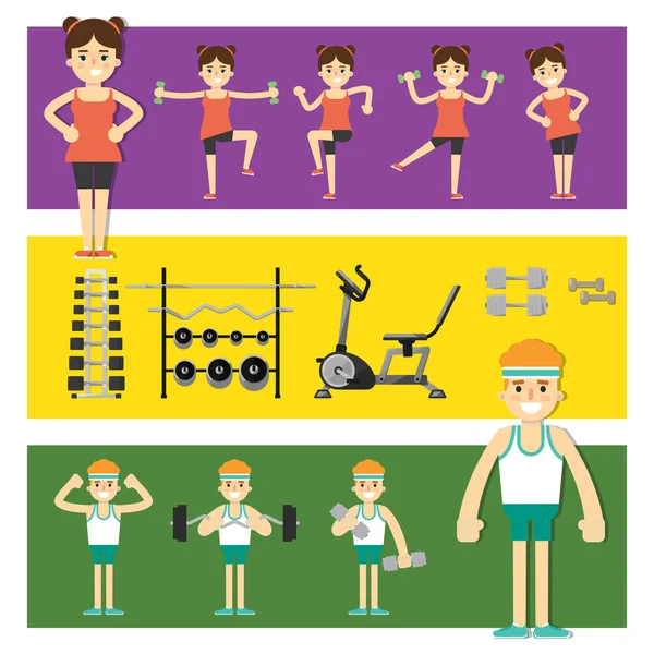 Mensen die betrokken zijn in de sportschool, vectorillustratie. — Stockvector