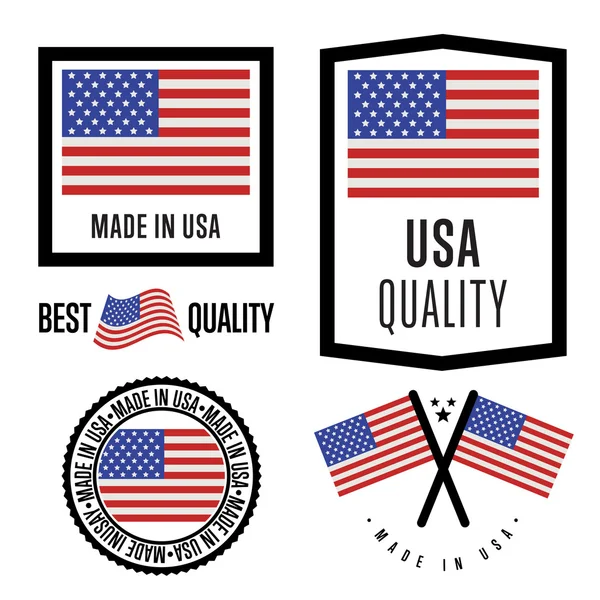 Set de etiquetas Made in USA. Vector bandera nacional — Archivo Imágenes Vectoriales