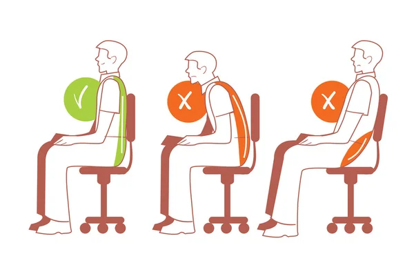 Sitting positions, correct spine posture — Stock Photo, Image