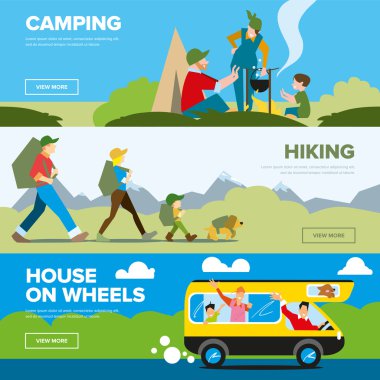 Banners of hiking and family andventure clipart