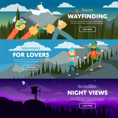 Banners of hiking, trekking and andventure clipart