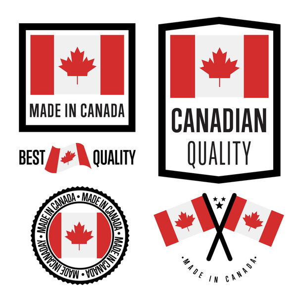 Made in Canada label set. Vector national flag