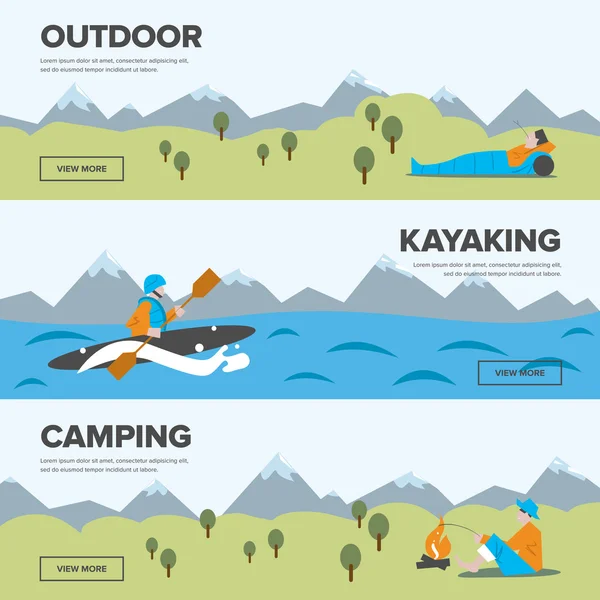 Aventure en plein air. Kayak et camping . — Image vectorielle