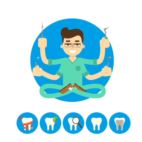 Dentista con diente, ilustración vectorial — Vector de stock