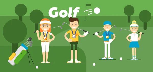 Golf team on award with medals — Stock Vector