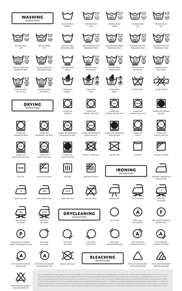 Spălătorie Simboluri de spălare set de pictograme, ilustrație vectorială — Vector de stoc