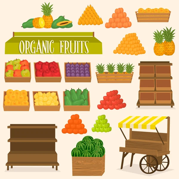 Set para mercadillos callejeros en frutas . — Archivo Imágenes Vectoriales