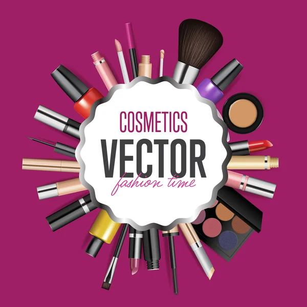 Strumenti di trucco cosmetici. Sfondo vettoriale moda . — Vettoriale Stock