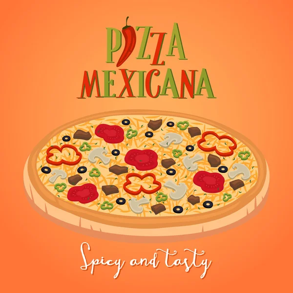 Έννοια μεξικάνικο φαγητό. Πικάντικο και γευστικό Πίτσα. — Διανυσματικό Αρχείο