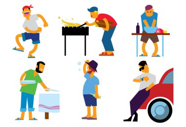 Beyaz arka plan üzerinde izole Barbekü insanlar