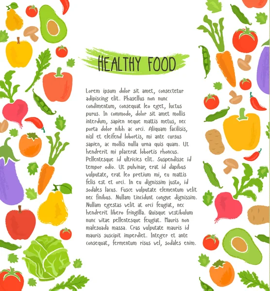 Sano sfondo alimentare di verdure fresche, vettore — Vettoriale Stock
