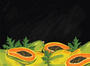 Tebeşir tahtası üzerinde Papaya meyve kompozisyonu, raster