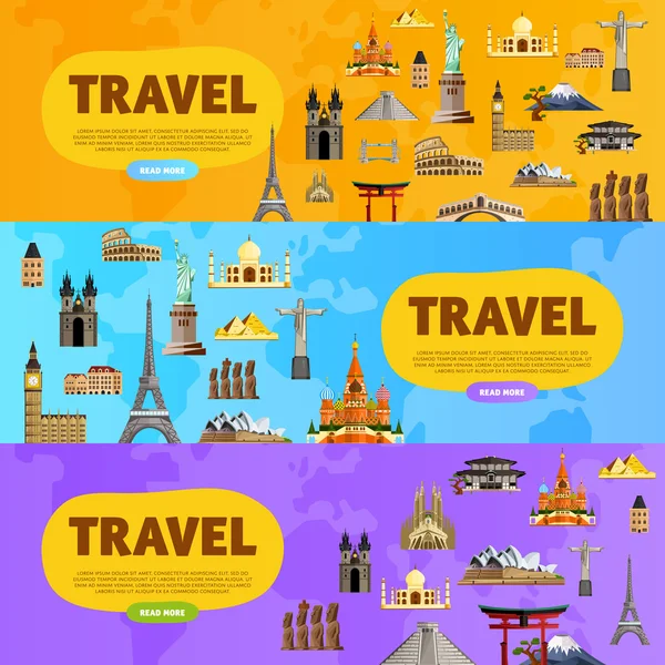 Viaja por el mundo. Concepto de monumento. Viaje por carretera . — Vector de stock