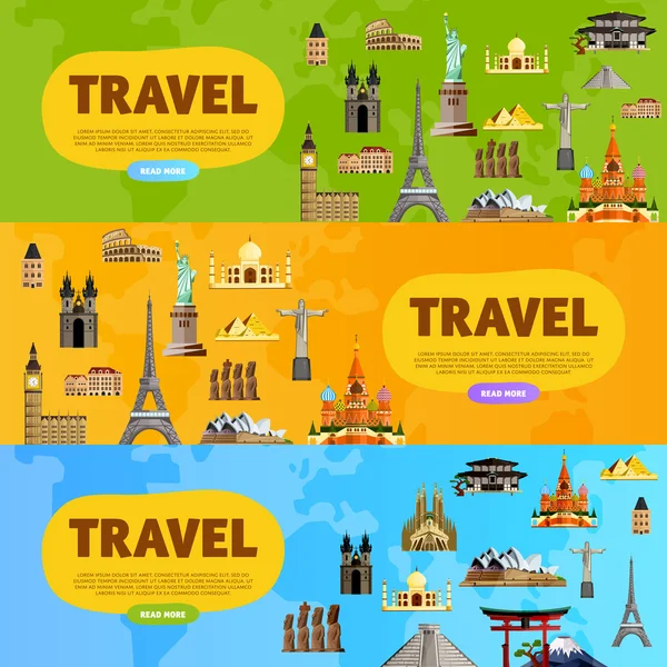 Viaja por el mundo. Concepto de monumento. Viaje por carretera . — Vector de stock