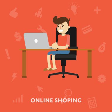 Alışveriş için laptop bir masada oturan adam yapar