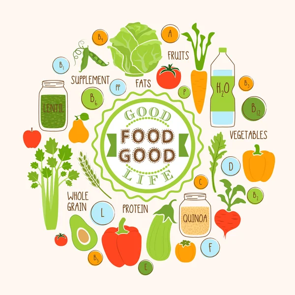 健康食品的新鲜蔬菜，矢量背景 — 图库矢量图片