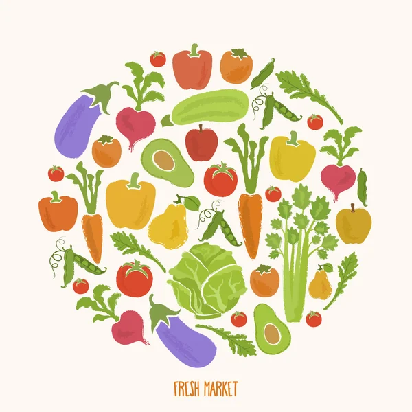 Fondo de alimentación saludable de verduras frescas, vector — Vector de stock