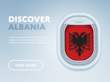 Uçakla seyahat. Düz vektör tasarım afişi.