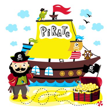 Beyaz arka plan üzerinde izole komik korsan öğeleri