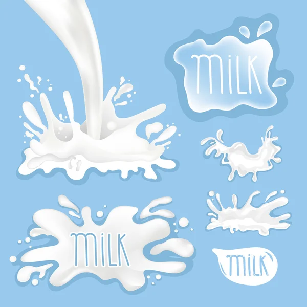 Conjunto de respingos de leite, ilustração vetorial —  Vetores de Stock