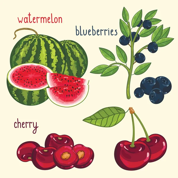 Vers fruit mix geïsoleerd, vector illustratie — Stockvector