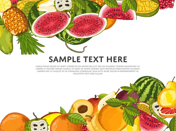 水果混合白色背景上的叶子 — 图库矢量图片