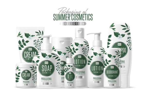 Conjunto de embalagem de modelo de marca cosmética orgânica — Vetor de Stock