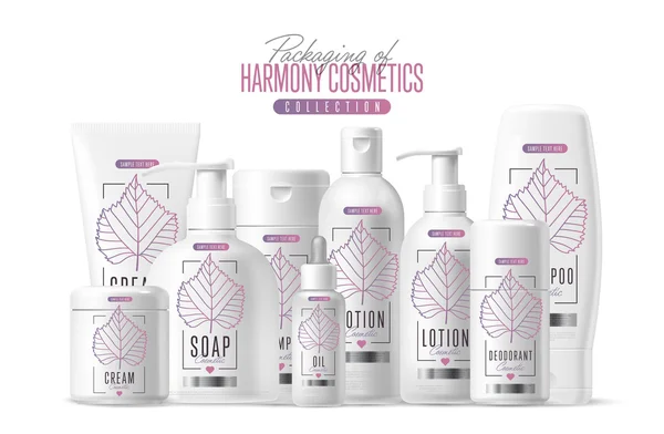 Conjunto de embalagem de modelo de marca cosmética Harmony — Vetor de Stock