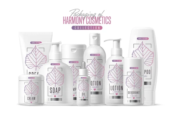 Harmonie cosmetische merk sjabloon verpakking set — Stockvector