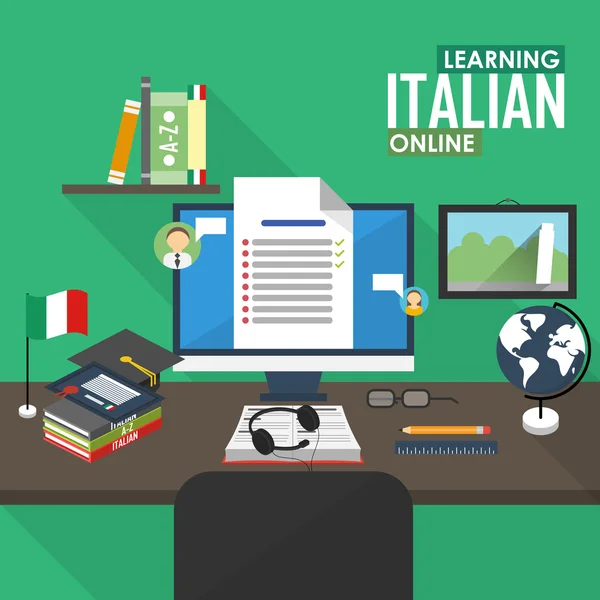 Az E-learning olasz nyelv. — Stock Vector