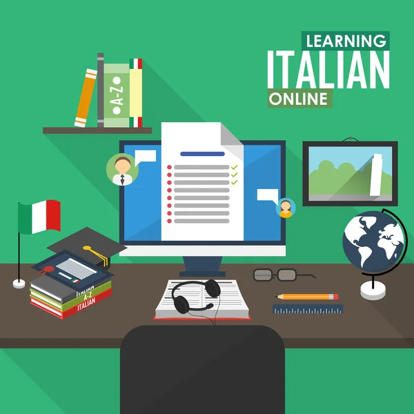 E-learning italienische Sprache. — Stockvektor