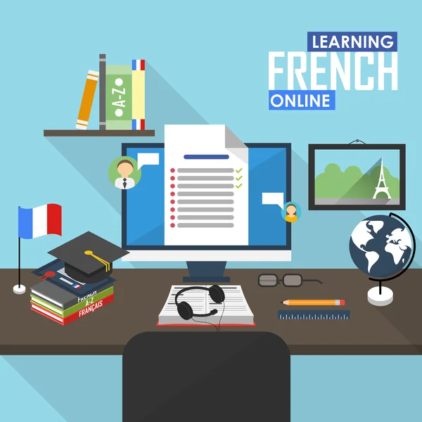 E-learning Francés . — Vector de stock