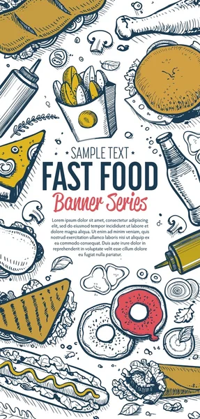 Comida rápida garabatos menú de banner vertical — Vector de stock