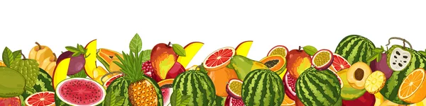 Mistura de frutas com folhas no fundo branco — Vetor de Stock