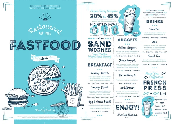 Kawiarnia restauracja fast food menu szablon — Wektor stockowy