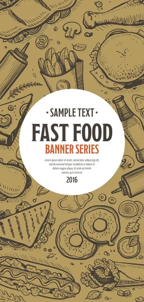 Fast food doodles menu banner vertical —  Vetores de Stock