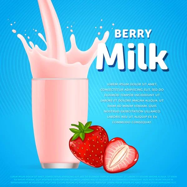 Strawberry sweet milkshake dessert cocktail — Stock Vector