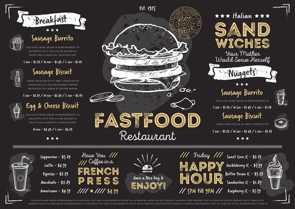 Restaurant Café Fast Food Menüvorlage — Stockvektor