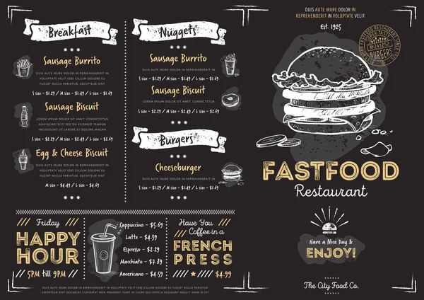 Restaurante café comida rápida plantilla de menú — Archivo Imágenes Vectoriales