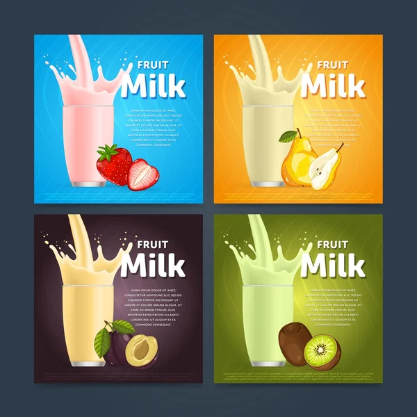 Φρούτα μίγμα milkshake γλυκό επιδόρπιο κοκτέιλ — Διανυσματικό Αρχείο