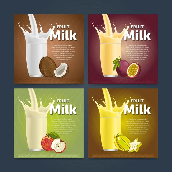 Mistura de frutas coquetel de sobremesa doce de milkshake —  Vetores de Stock